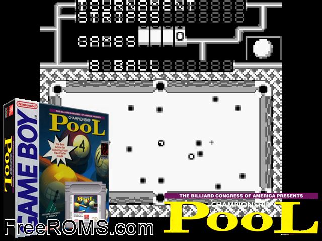 Championship Pool Gameboy Color game showing 3D box cover and gameplay screenshot