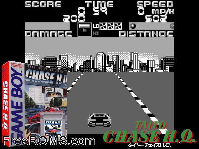 Chase H.Q. (V1.1) Gameboy Color game showing 3D box cover and gameplay screenshot