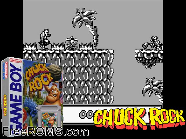 Chuck Rock Gameboy Color game showing 3D box cover and gameplay screenshot