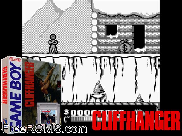Cliffhanger Gameboy Color game showing 3D box cover and gameplay screenshot