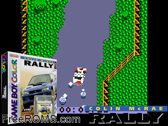 Colin Mcrae Rally Gameboy Color game showing 3D box cover and gameplay screenshot