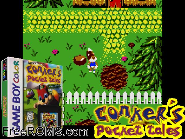 Conkers Pocket Tales Gameboy Color game showing 3D box cover and gameplay screenshot