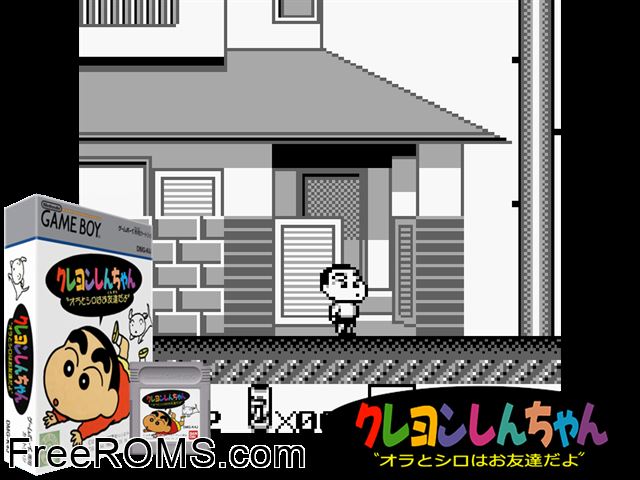 Crayon Shin-Chan (Japan) Gameboy Color game showing 3D box cover and gameplay screenshot