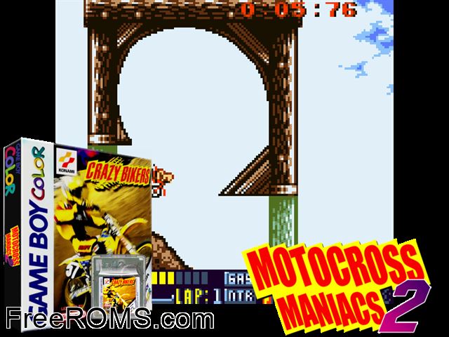 Crazy Bikers Gameboy Color game showing 3D box cover and gameplay screenshot