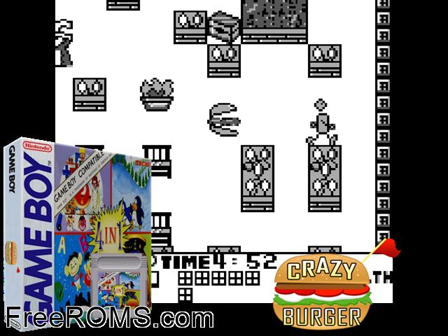 Crazy Burger Gameboy Color game showing 3D box cover and gameplay screenshot