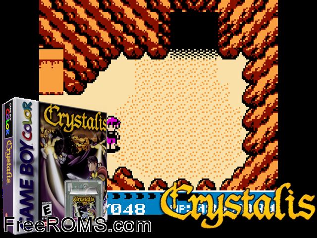 Crystalis Gameboy Color game showing 3D box cover and gameplay screenshot