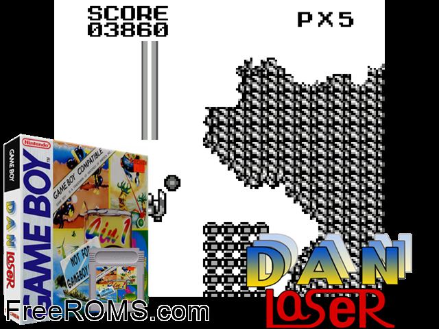 Dan Laser Gameboy Color game showing 3D box cover and gameplay screenshot