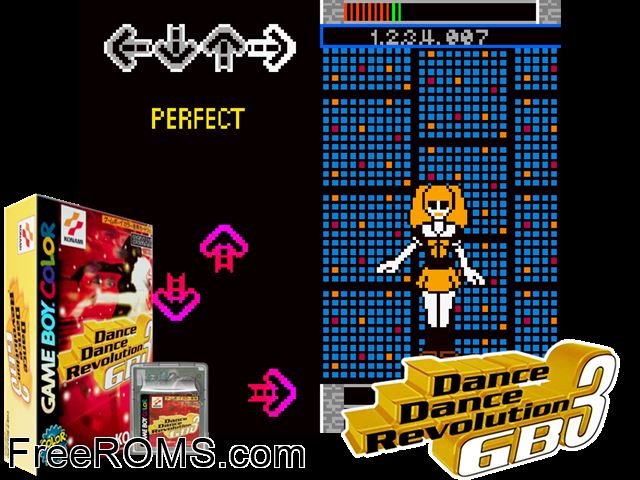 Dance Dance Revolution Gb3 (Japan) Gameboy Color game showing 3D box cover and gameplay screenshot