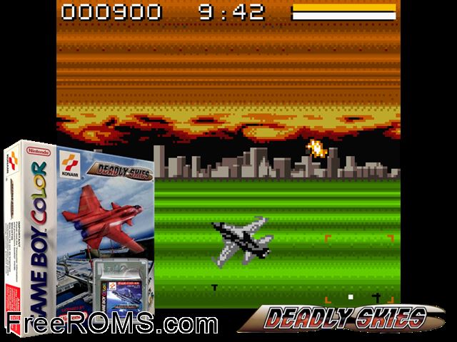 Deadly Skies Gameboy Color game showing 3D box cover and gameplay screenshot