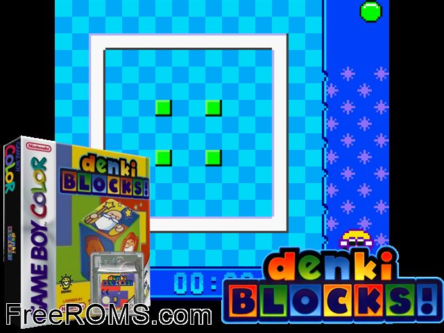 Denki Blocks! Gameboy Color game showing 3D box cover and gameplay screenshot