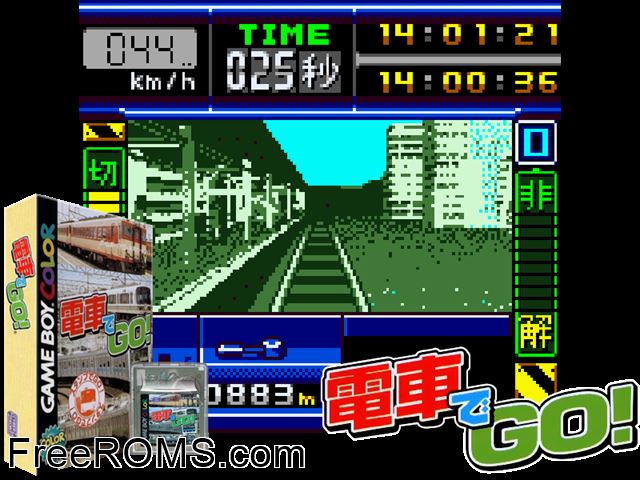 Densha De Go! (Japan) Gameboy Color game showing 3D box cover and gameplay screenshot