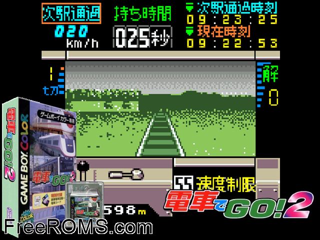 Densha De Go! 2 (Japan) Gameboy Color game showing 3D box cover and gameplay screenshot