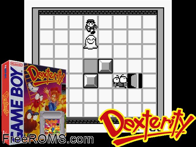 Dexterity Gameboy Color game showing 3D box cover and gameplay screenshot