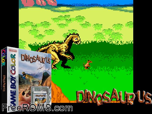 Dinosaurus Gameboy Color game showing 3D box cover and gameplay screenshot