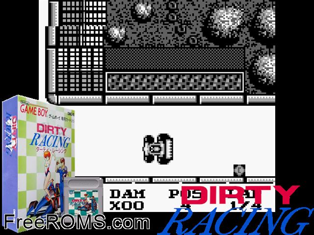 Dirty Racing (Japan) Gameboy Color game showing 3D box cover and gameplay screenshot