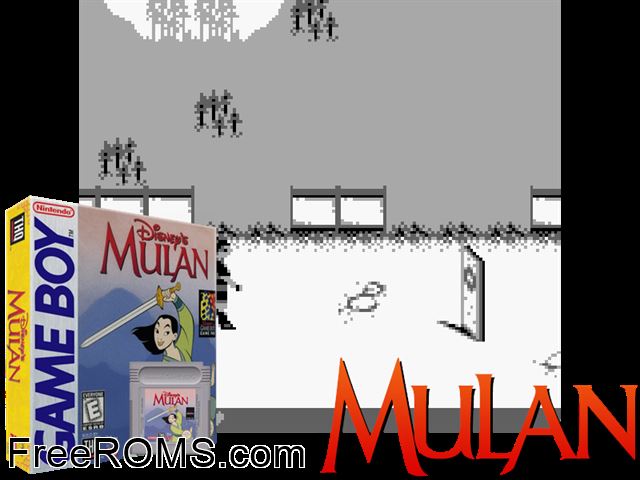Disneys Mulan Gameboy Color game showing 3D box cover and gameplay screenshot