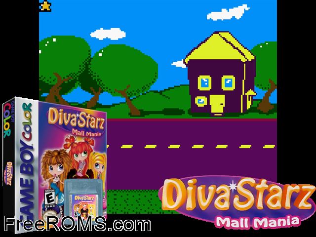 Diva Starz - Mall Mania Gameboy Color game showing 3D box cover and gameplay screenshot