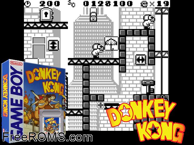 Donkey Kong (Usajapan) (V1.1) Gameboy Color game showing 3D box cover and gameplay screenshot