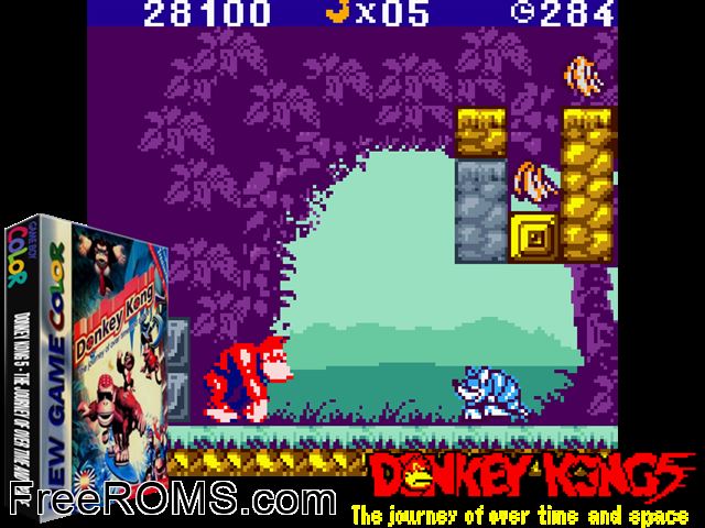 Donkey Kong 5 Gameboy Color game showing 3D box cover and gameplay screenshot