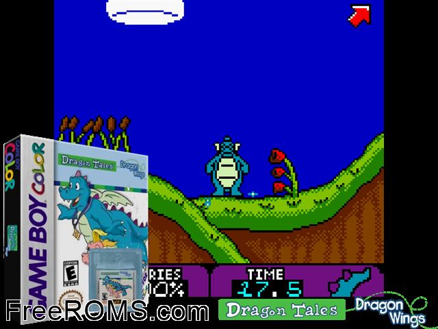 Dragon Tales - Dragon Wings Gameboy Color game showing 3D box cover and gameplay screenshot