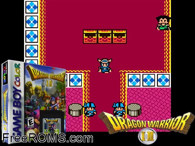 Dragon Warrior I And Ii Gameboy Color game showing 3D box cover and gameplay screenshot
