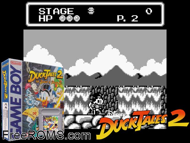 Duck Tales 2 Gameboy Color game showing 3D box cover and gameplay screenshot
