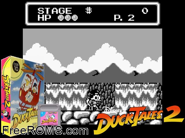 Duck Tales 2 (Japan) Gameboy Color game showing 3D box cover and gameplay screenshot
