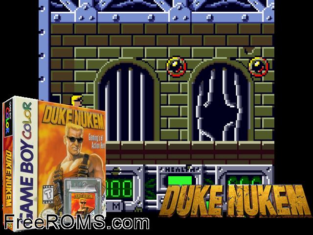 Duke Nukem Gameboy Color game showing 3D box cover and gameplay screenshot