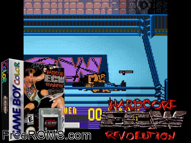 Ecw Hardcore Revolution Gameboy Color game showing 3D box cover and gameplay screenshot