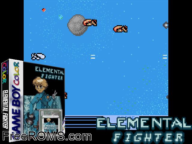 Elemental Fighter By Skyrank Games (Public Domain) Gameboy Color game showing 3D box cover and gameplay screenshot