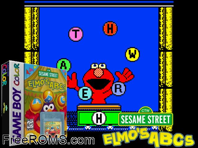 Elmos Abcs Gameboy Color game showing 3D box cover and gameplay screenshot