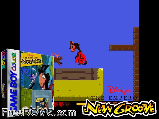 Emperors New Groove, The Gameboy Color game showing 3D box cover and gameplay screenshot