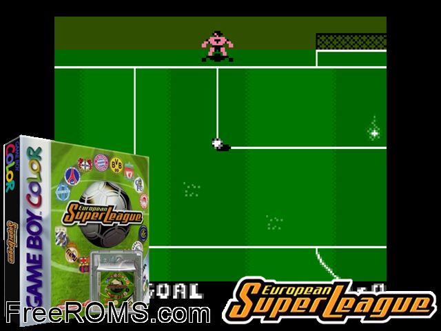 European Super League Gameboy Color game showing 3D box cover and gameplay screenshot