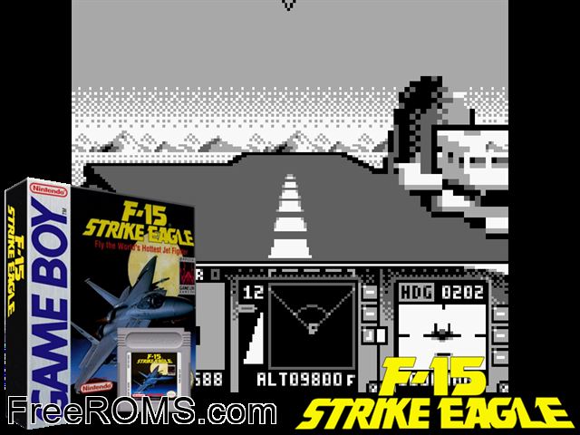 F-15 Strike Eagle Gameboy Color game showing 3D box cover and gameplay screenshot