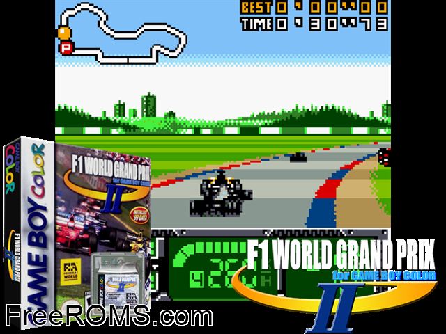 F-1 World Grand Prix Ii Gameboy Color game showing 3D box cover and gameplay screenshot