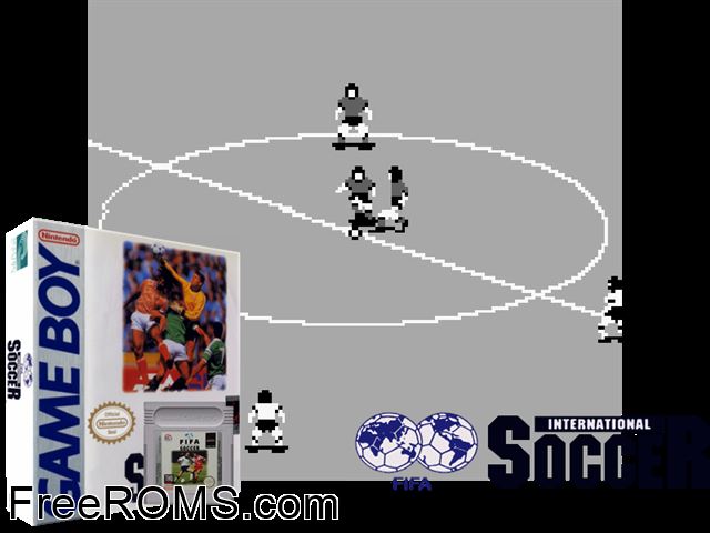 Fifa International Soccer Gameboy Color game showing 3D box cover and gameplay screenshot