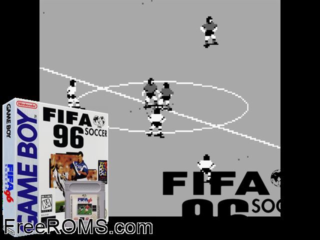 Fifa Soccer 96 Gameboy Color game showing 3D box cover and gameplay screenshot