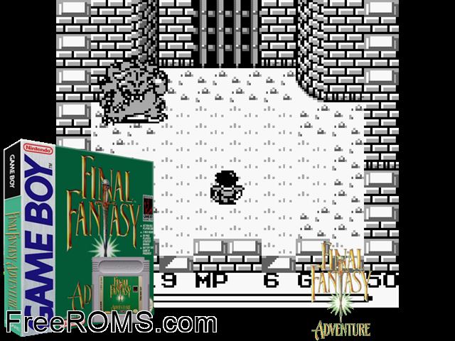 Final Fantasy Adventure Gameboy Color game showing 3D box cover and gameplay screenshot