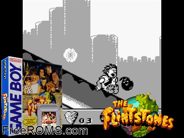 Flintstones, The Gameboy Color game showing 3D box cover and gameplay screenshot