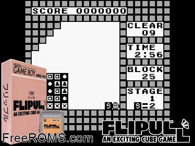 Flipull (Japan) Gameboy Color game showing 3D box cover and gameplay screenshot