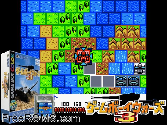 Gameboy Wars 3 (Japan) Gameboy Color game showing 3D box cover and gameplay screenshot