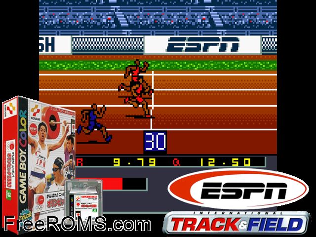 Ganbare! Nippon Olympic 2000 (Japan) Gameboy Color game showing 3D box cover and gameplay screenshot