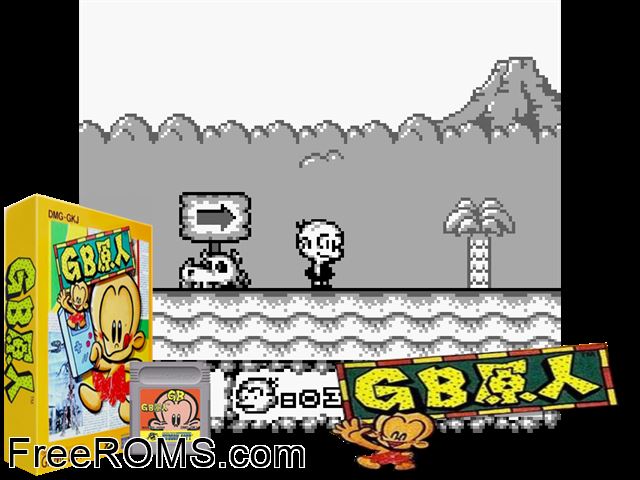 Gb Genjin (Japan) Gameboy Color game showing 3D box cover and gameplay screenshot