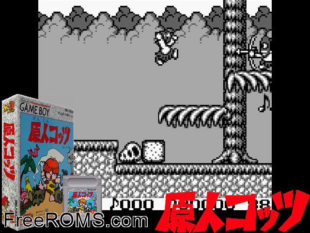 Genjin Cottu (Japan) Gameboy Color game showing 3D box cover and gameplay screenshot