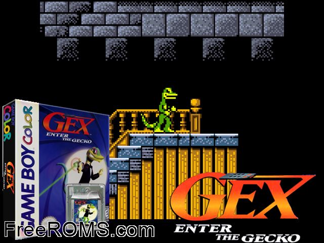 Gex - Enter The Gecko (Mbc5) Gameboy Color game showing 3D box cover and gameplay screenshot