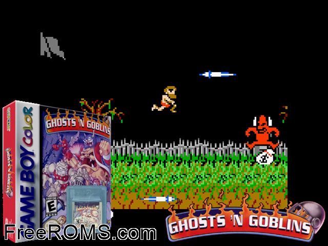 Ghosts N Goblins Gameboy Color game showing 3D box cover and gameplay screenshot