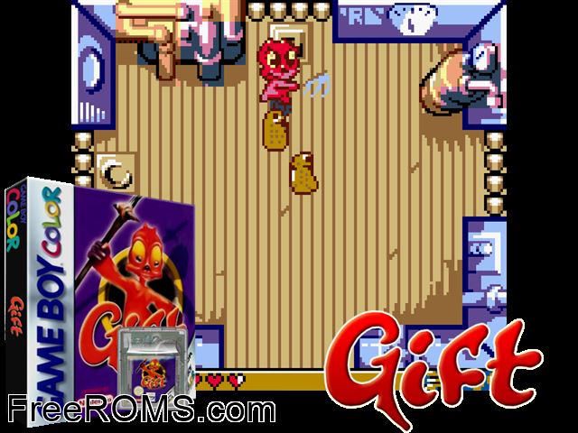Gift (Demo Version) Gameboy Color game showing 3D box cover and gameplay screenshot