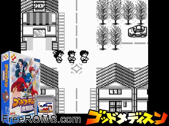 God Medicine - Hukkoku Han Gameboy Color game showing 3D box cover and gameplay screenshot