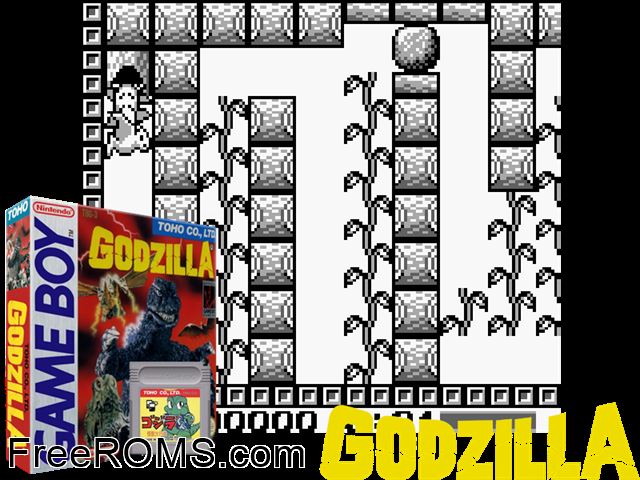 Godzilla Gameboy Color game showing 3D box cover and gameplay screenshot