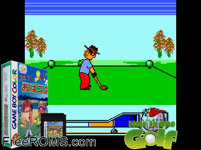 Golf De Ohasuta (Japan) Gameboy Color game showing 3D box cover and gameplay screenshot